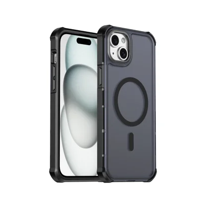  For iPhone 15 Plus Magnetic Case Electroplated Frame Skin-touch TPU+PC Phone Cover - Black