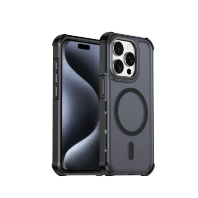  For iPhone 15 Pro Magnetic Case Electroplated Frame Skin-touch TPU+PC Phone Cover - Black
