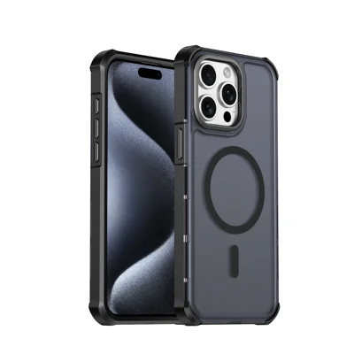  For iPhone 15 Pro Max Magnetic Case Electroplated Frame Skin-touch TPU+PC Phone Cover - Black