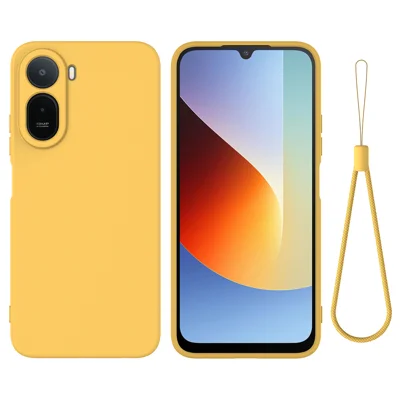Liquid Silicone Case for Xiaomi Poco C85x 5G / Redmi A7 Pro 4G (171.56mm) / Redmi A7 Pro 5G Phone Back Cover with Hand Strap - Yellow