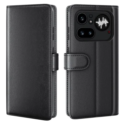 Til Nothing Phone (4a) Pro Case, ægte split læder telefon dækning med tegnebog stand - Sort