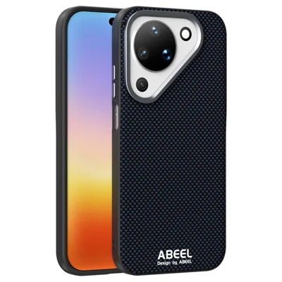 ABEEL For Huawei Pura 90 Magnetic Case Printed PC TPU Aluminum Alloy Leather Phone Cover - Black