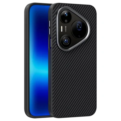ABEEL Funda magnética para Huawei Pura 90 Pro Max con textura de fibra de carbono, carcasa trasera de TPU PC PU - Negro