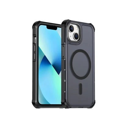  For iPhone 13 / iPhone 14 Magnetic Case Electroplated Frame Skin-touch TPU+PC Phone Cover - Black