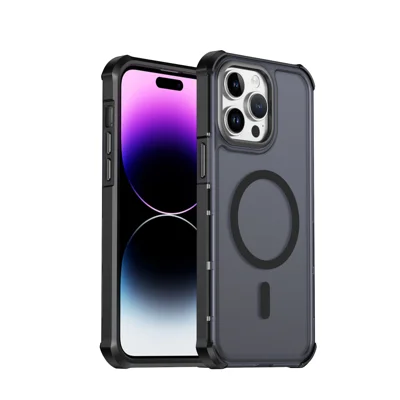  For iPhone 14 Pro Magnetic Case Electroplated Frame Skin-touch TPU+PC Phone Cover - Black