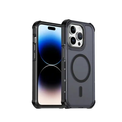  For iPhone 14 Pro Max Magnetic Case Electroplated Frame Skin-touch TPU+PC Phone Cover - Black