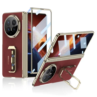 GKK Funda para Honor Magic V6 5G con soporte plegable / correa de muñeca / película de pantalla Cubierta de teléfono PU + PC - Rojo