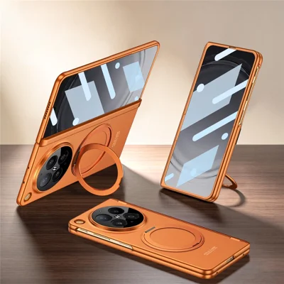 GKK til Oppo Find N6 5G, etui med støtte, magnetisk hængselbeskyttelse, PC-telefondæksel med HD bagskærmprotector - Orange