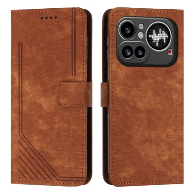 Für Nothing Phone (4a) Pro Stand Case mit Linienprägung Leder-Handytasche - Braun