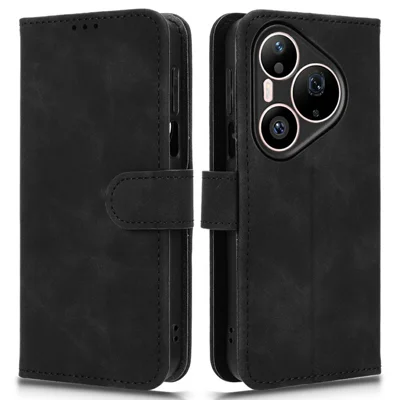 For Huawei Pura 90 Pro Leather Case Skin Feel Anti Drop Wallet Stand Flip Phone Cover - Black