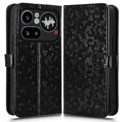 For Nothing Phone (4a) Pro Wallet Case Dot Pattern Imprint PU Leather Phone Cover with Wrist Strap - Black