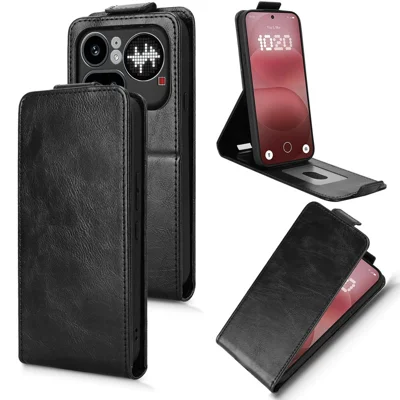 For Nothing Phone (4a) Pro Stand Case Magnetic Clasp Vertical Flip Leather Phone Cover with Card Holder - Black