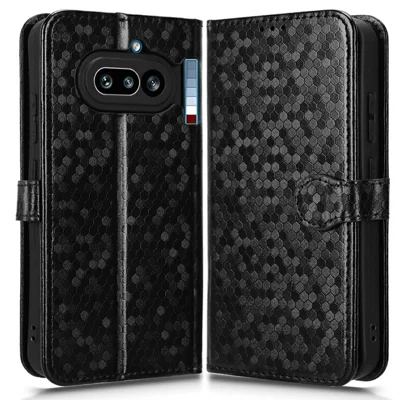 For Nothing Phone (4a) Wallet Case Dot Pattern Imprint PU Leather Phone Cover with Wrist Strap - Black