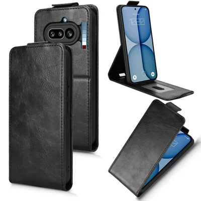 For Nothing Phone (4a) Stand Case Magnetic Clasp Vertical Flip Leather Phone Cover with Card Holder - Black