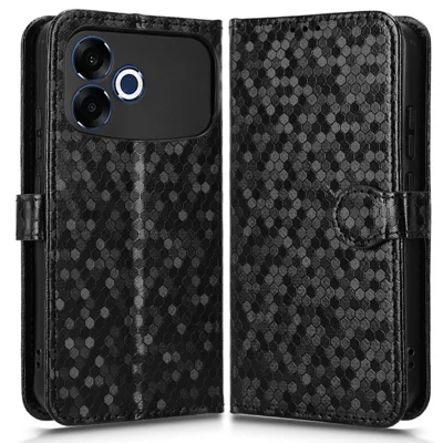 For Oppo F33 Pro 5G Wallet Case Dot Pattern Imprint PU Leather Phone Cover with Wrist Strap - Black
