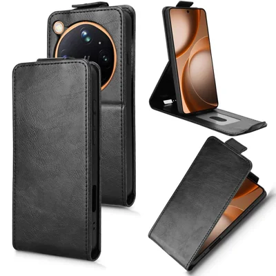 Funda con soporte para Oppo Find X9 Ultra 5G, carcasa de cuero con cierre magnético, diseño abatible vertical y ranura para tarjetas - Negro