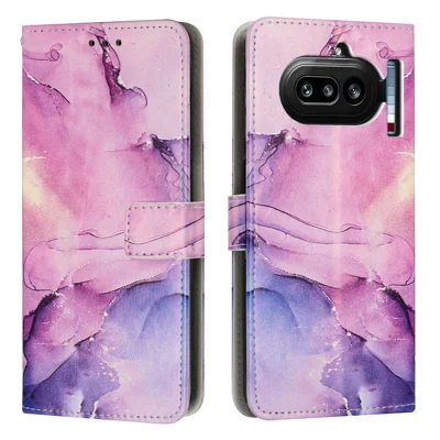  For Nothing Phone (4a) Stand Case Marble Pattern PU Leather Wallet Phone Cover - Purple