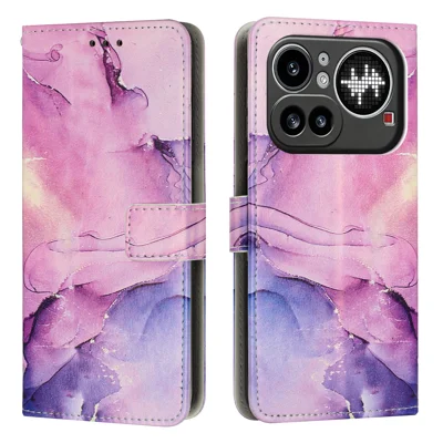  For Nothing Phone (4a) Pro Stand Case Marble Pattern PU Leather Wallet Phone Cover - Purple