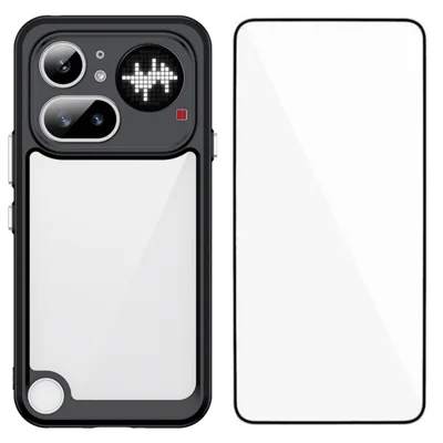 WANLONFENG für Nothing Phone (4a) Pro Rückabdeckung XC Serie TPU Acryl-Handyhülle mit Gehärtetem Glasfilm - Schwarz