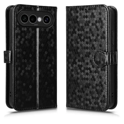 For vivo X300 FE 5G Wallet Case Dot Pattern Imprint PU Leather Phone Cover with Wrist Strap - Black
