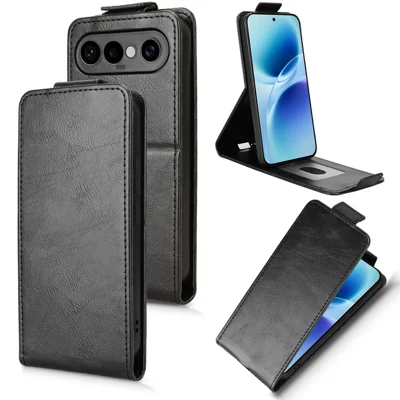 Funda con soporte para vivo X300 FE 5G, funda de cuero con cierre magnético, apertura vertical y ranura para tarjetas - Negro