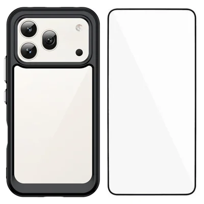  WANLONFENG pour Honor 600 Pro 5G Étui de téléphone Série XC Coque TPU Acrylique avec Verre Trempé (Grand Trou d'Objectif) - Noir