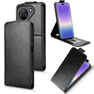 For Huawei Pura 90 Stand Case Magnetic Clasp Vertical Flip Leather Phone Cover with Card Holder - Black