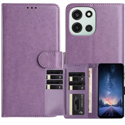 Funda de teléfono con billetera y soporte para OnePlus Nord 6 5G, carcasa tipo folio de cuero PU con ranura para 8 tarjetas - Morado