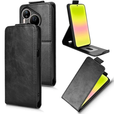 For Huawei Pura 90 Pro Stand Case Magnetic Clasp Vertical Flip Leather Phone Cover with Card Holder - Black