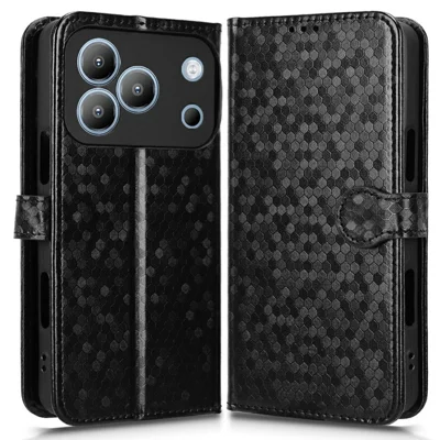 غطاء محفظة لهاتف Blackview Wave 7C بتصميم منقوش بنمط دوائر، غطاء هاتف من جلد PU مع حزام معصم - أسود