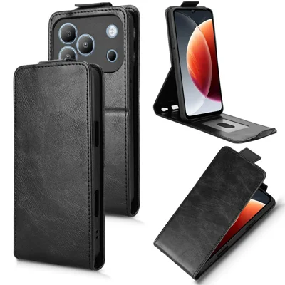 غطاء دعامي لهاتف Blackview Wave 7C، غطاء جلدي رأسي بقفل مغناطيسي مع حامل وفتحة لوضع البطاقات - أسود
