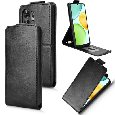 Stand Case For Honor X6d 5G  /  Play 60A 5G Magnetic Clasp Vertical Flip Leather Phone Cover with Card Holder - Black