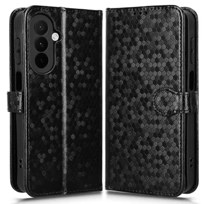 For Samsung Galaxy A27 5G Wallet Case Dot Pattern Imprint PU Leather Phone Cover with Wrist Strap - Black