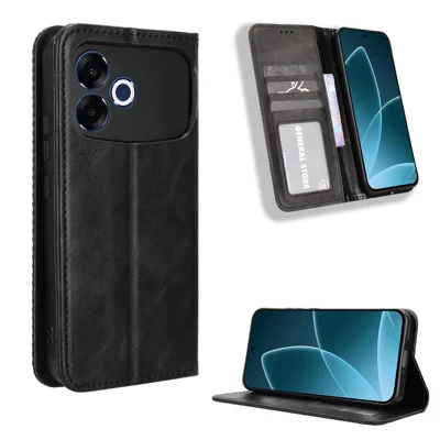  For Oppo F33 Pro 5G Leather Case Wallet Stand Retro Texture Phone Cover - Black