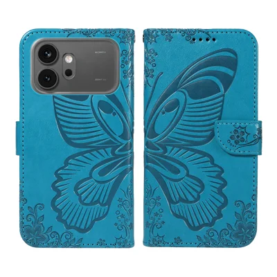 Pour Honor 600 Pro 5G / Honor 600 5G Étui Motif Papillon en Cuir PU Folio Pochette Rabattable - Bleu