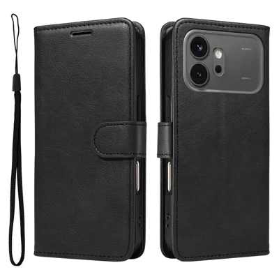 Voor Honor 600 Pro 5G / Honor 600 5G Leren Portemonnee-hoesje met Strap Effen Kleur Telefoonstandaard - Zwart