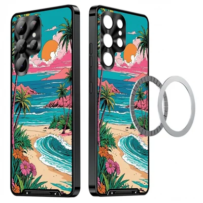 For Samsung Galaxy S24 Ultra Magnetic Case Coastal Seashell Pattern PC+TPU Phone Cover with Lens Film - LK00107-01