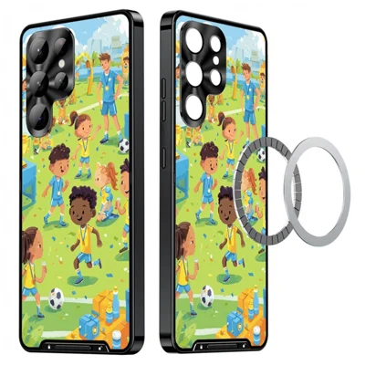For Samsung Galaxy S24 Ultra Magnetic Case Football Pattern PC+TPU Protective Phone Cover with Lens Film - LK00428-081