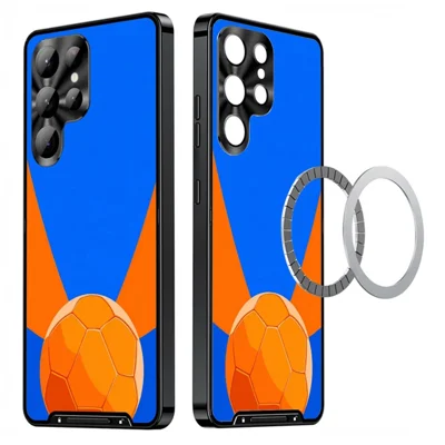 For Samsung Galaxy S23 Ultra Magnetic Case Football Pattern Print PC+TPU Phone Cover with Lens Film - LK00378-061