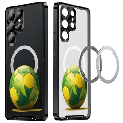 For Samsung Galaxy S24 Ultra Magnetic Case Football Print Pattern PC+TPU Phone Cover with Lens Film - LK00346-041