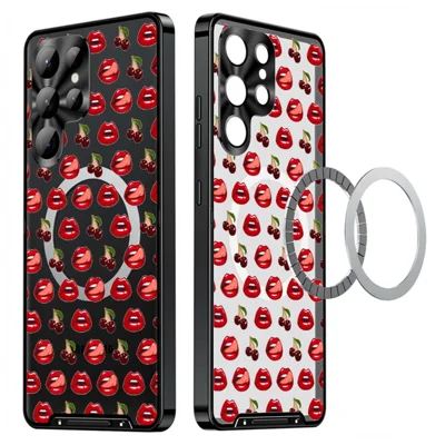 For Samsung Galaxy S24 Ultra Magnetic Case Red Lips Pattern PC TPU Phone Cover with Lens Film - LK00223-02