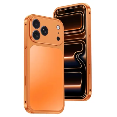 For iPhone 18 Pro Max / 17 Pro Max Magnetic Case Metal Frame PC Back Phone Cover with Pop-Up Buckle - Orange