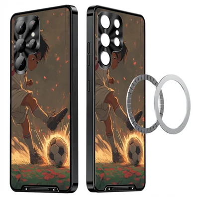 For Samsung Galaxy S22 Ultra 5G Magnetic Case Football Pattern PC+TPU Protective Cover with Lens Film - LK00320-021