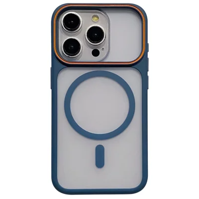 For iPhone 13 Pro Magnetic Case Large Viewing Window TPU + PC Shockproof Phone Cover - Blue