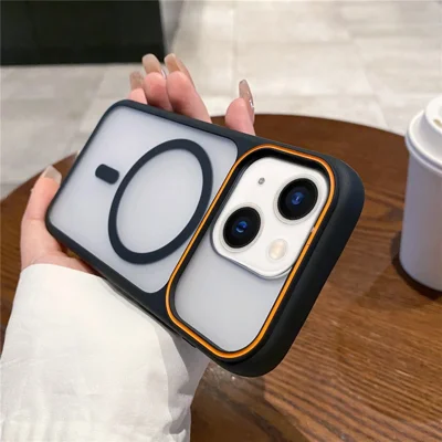 For iPhone 11 Magnetic Case Large Viewing Window TPU + PC Shockproof Phone Cover - Black