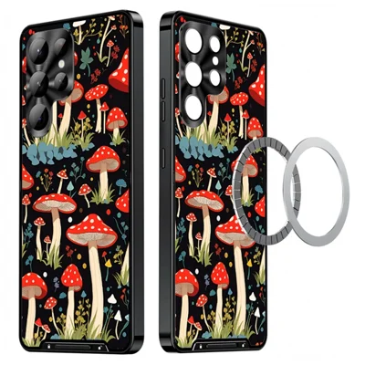 For Samsung Galaxy S24 Ultra Magnetic Case Mushroom Forest Pattern PC TPU Phone Cover with Lens Film - LK00160-03