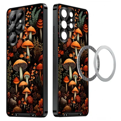 For Samsung Galaxy S23 Ultra Magnetic Case Mushroom Forest Pattern PC TPU Phone Cover with Lens Film - LK00162-05