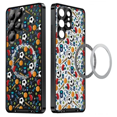 For Samsung Galaxy S24 Ultra Magnetic Case Football Pattern PC+TPU Shockproof Phone Cover with Lens Film - LK00083-002