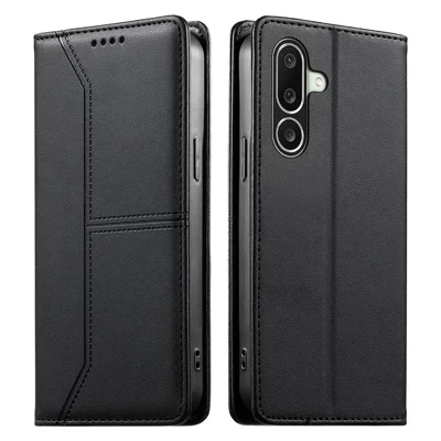 For Samsung Galaxy A27 5G Wallet Stand Case Line Splicing TPU PU Leather Phone Cover - Black