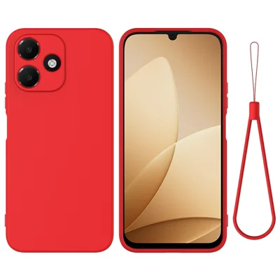 Voor Oppo A6c 4G Vloeibare Siliconen Hoesje Telefoon Achterkant met Handvat - Rood